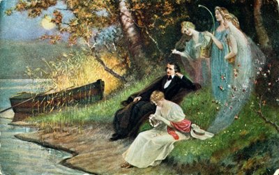 Postcard depicting Robert Schumann (1810-56) with Muses, c.1910 by Karl the Elder Schweninger